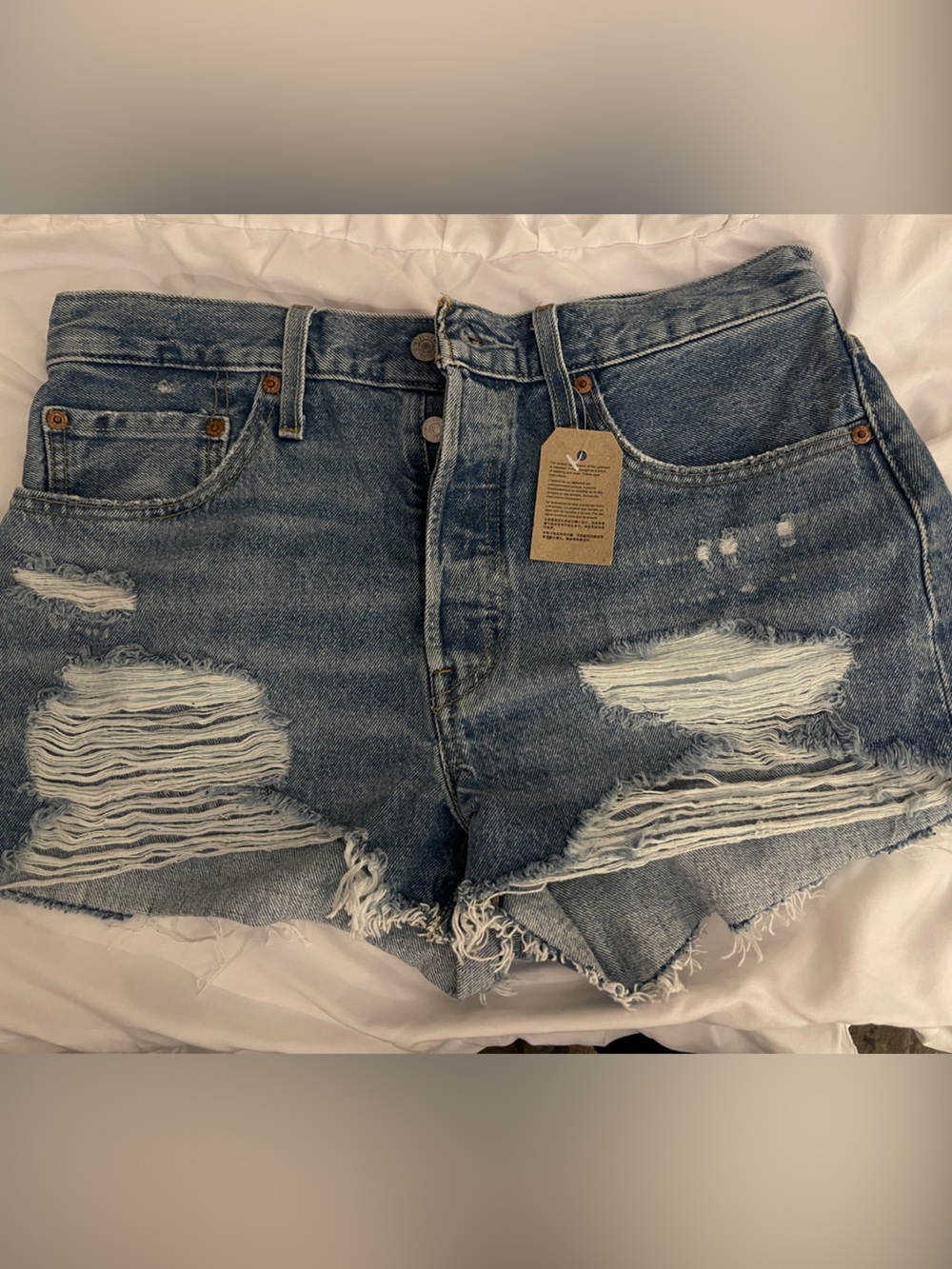 Levi's  Blue Distressed Denim Shorts